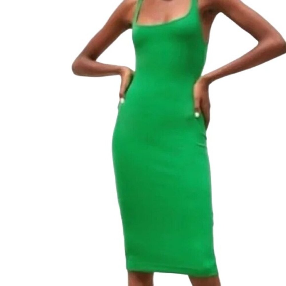 Zara Kelly Green Sleeveless Bodycon Midi Dress M-L